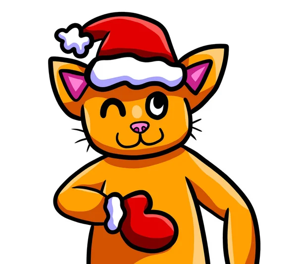 Digital Illustration Happy Christmas Cat — Stock Photo, Image