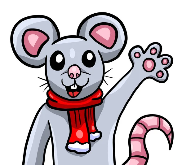 Digital Illustration Waving Happy Christmas Mouse — Stock fotografie