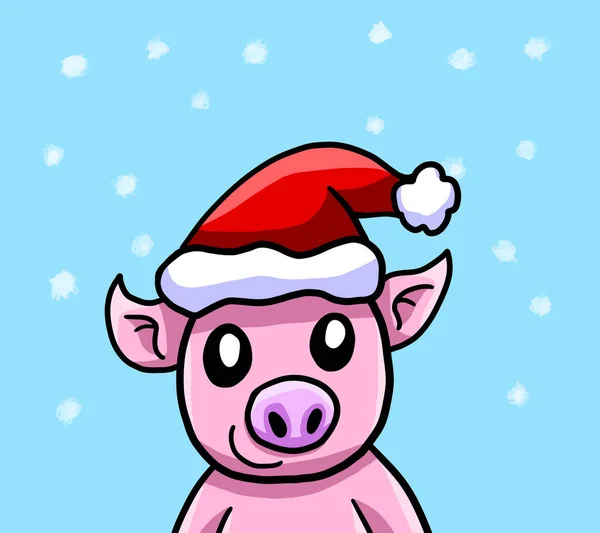 Cyfrowa Ilustracja Happy Christmas Card Odrobiną Szczęśliwej Świni — Zdjęcie stockowe