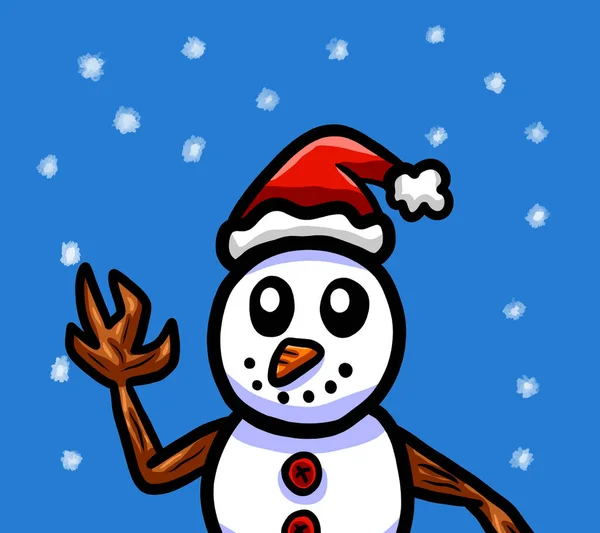Ilustración Digital Una Happy Christmas Card Con Muñeco Nieve Feliz —  Fotos de Stock