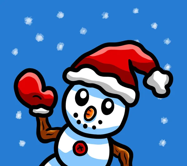 Cyfrowa Ilustracja Happy Christmas Card Szczęśliwym Bałwanem — Zdjęcie stockowe