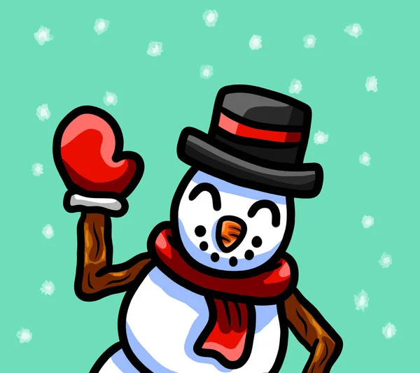 Ψηφιακή Απεικόνιση Μιας Ευχάριστης Χριστουγεννιάτικης Κάρτας Έναν Χαρούμενο Χιονάνθρωπο — Φωτογραφία Αρχείου