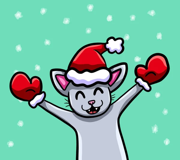 Ψηφιακή Απεικόνιση Μιας Ευχάριστης Χριστουγεννιάτικης Κάρτας Μια Χαρούμενη Γάτα — Φωτογραφία Αρχείου