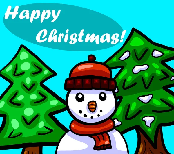 Ilustración Digital Una Tarjeta Feliz Navidad Con Muñeco Nieve —  Fotos de Stock