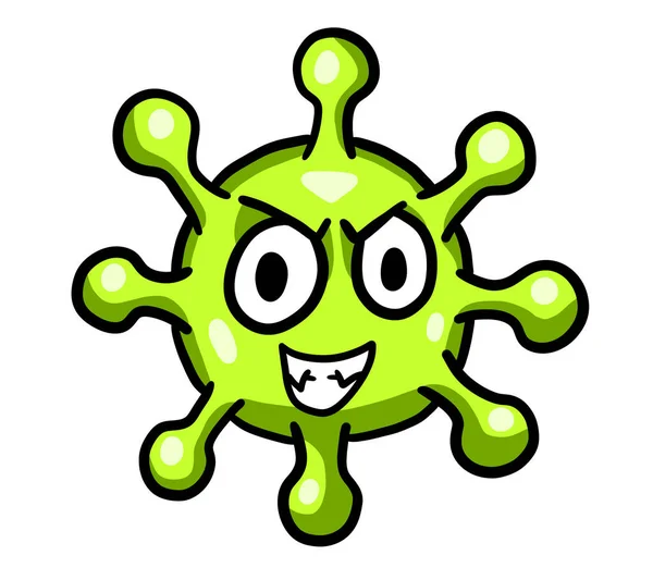 漫画のデジタルイラスト邪悪な緑のコロナウイルス — ストック写真
