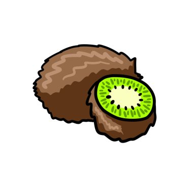 Digital illustration of a cartoon yummy kiwi