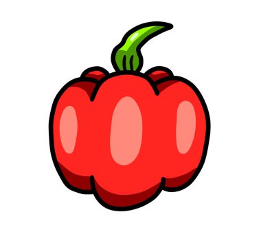 Digital illustration of a cartoon yummy red bell pepper