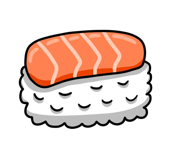 Digital illustration of a cartoon yummy rice salmon sushi