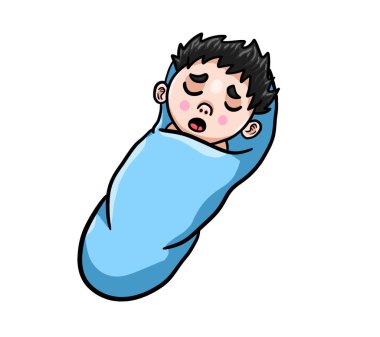 Digital illustration of a adorable sleeping baby boy