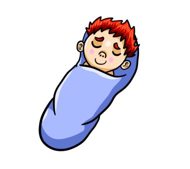 Digital illustration of a adorable sleeping baby boy
