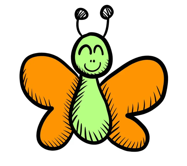 Digital illustration of a green butterfly doodle