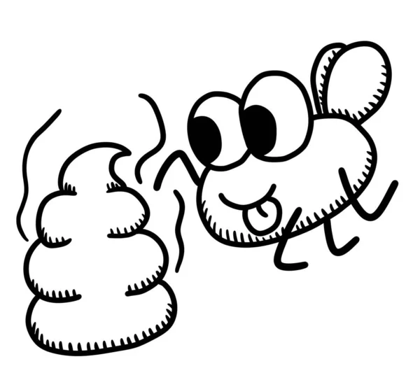 Digital illustration of a adorable funny fly doodle and stinky poop