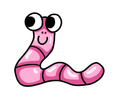 Digital illustration of a cute pink worm 