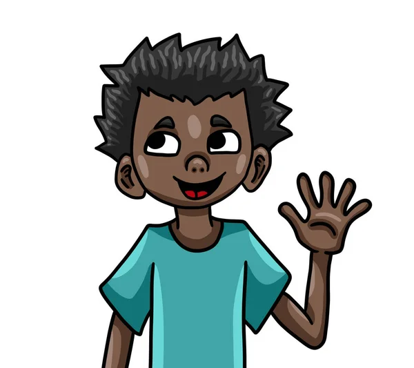 Digital Illustration Adorable Happy Little Waving Black Boy — Stock Photo, Image
