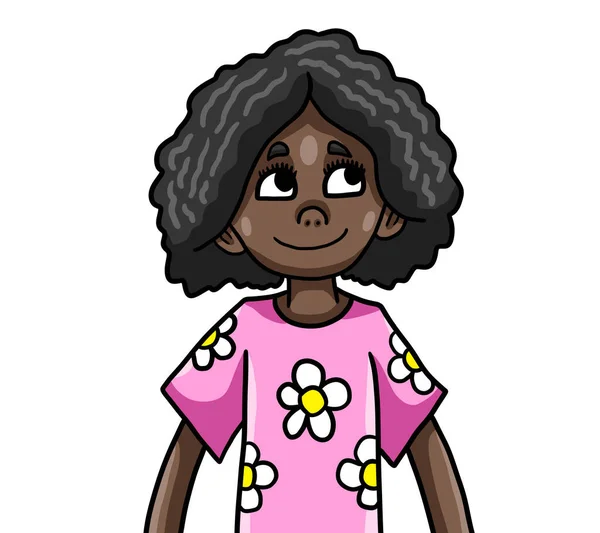 Digital Illustration Adorable Happy Little Black Girl — Stock Photo, Image