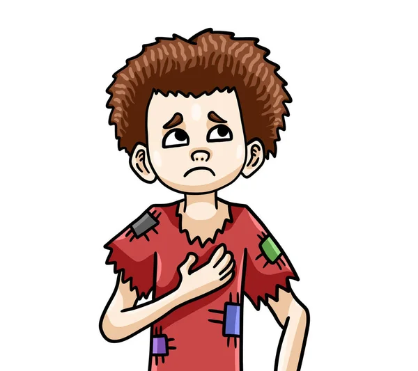Digital Illustration Adorable Sad Little Poor Boy — Stock Photo, Image