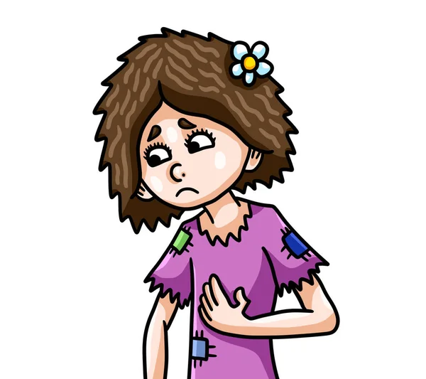 Ilustração Digital Uma Adorável Menina Pobre Triste — Fotografia de Stock