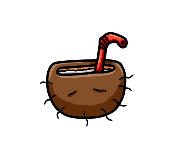 Digital illustration of a cartoon coconut drink