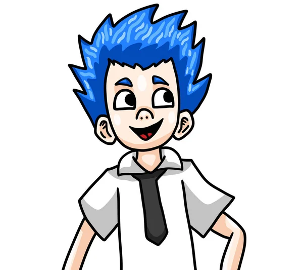 Cyfrowa Ilustracja Uroczego Chłopca Niebieskimi Włosami Obraz Stockowy