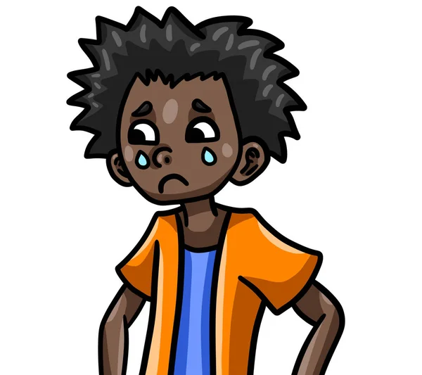 Digital Illustration Adorable Sad Black Boy — Stock Photo, Image