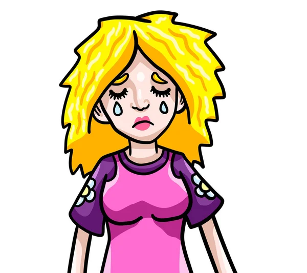 彼女の行方不明の夫について泣いている悲しい若い金髪の女性のデジタルイラスト — ストック写真