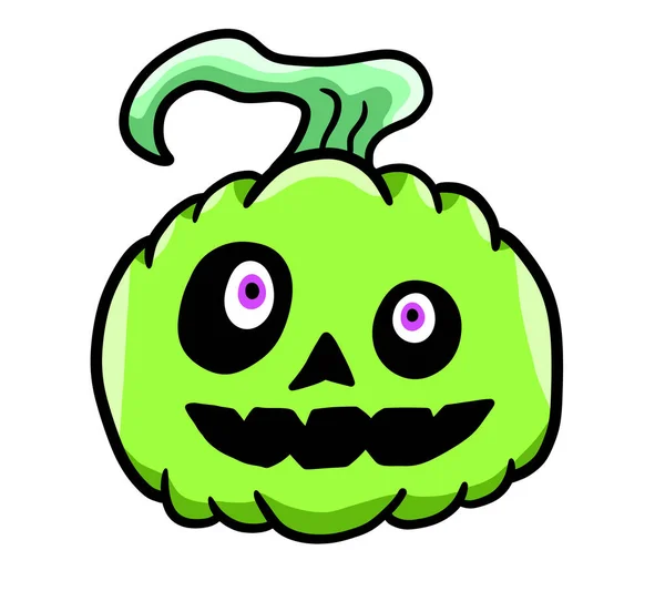 Cyfrowa Ilustracja Kreskówki Straszne Zielone Halloween Dynia — Zdjęcie stockowe