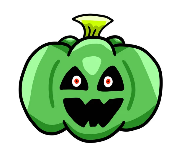 Ilustración Digital Una Calabaza Halloween Verde Escalofriante Dibujos Animados — Foto de Stock