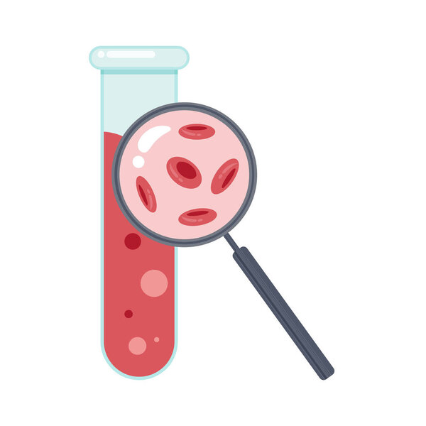 Blood vial test tube with magnifying glass vector illustration graphic icon symbol