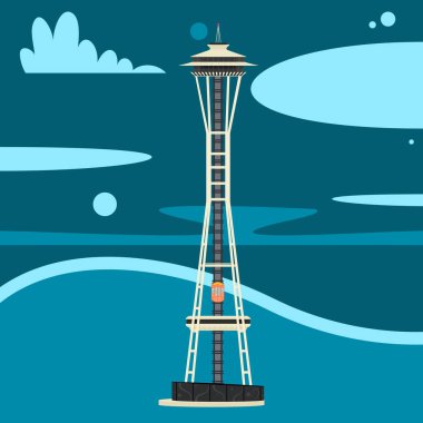 Seattle, Washington USA Space Needle dönüm noktası editör illüstrasyon grafiği