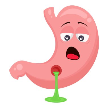 Karikatür karakteri insan midesi gastrik ülser grafik ikonundan muzdarip.