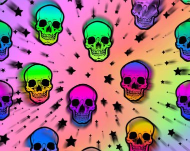 Renkli arka planda renkli kafatasları.