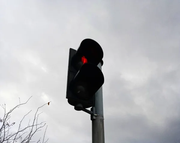 Lâmpada Trânsito Luz Vermelha Acesa — Fotografia de Stock