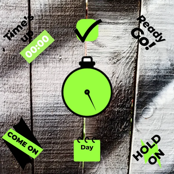 木の背景に文字や緑の付箋で時間管理の概念 とてもクールなスローガン 待って 時間だ — ストック写真