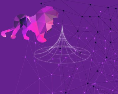 Mor renkte dijital arkaplan ve aslan.