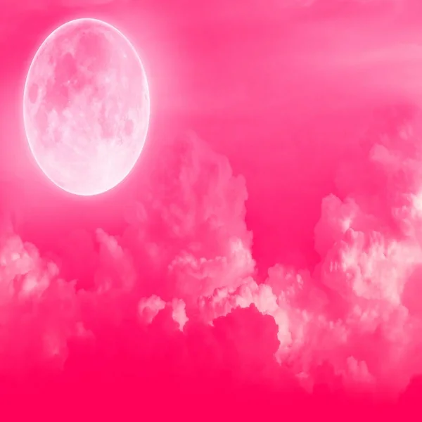 Beautiful pink sky, moon and clouds.