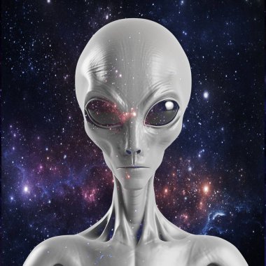 Uzaydaki gri uzaylı. Geleceğe yönelik.