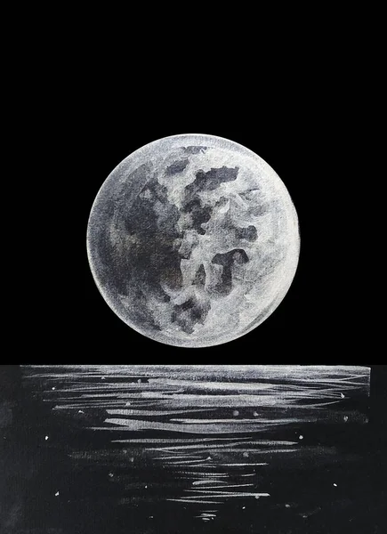 月の手描き水彩画 イラストアート — ストック写真
