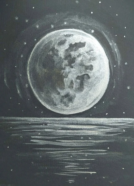 Ręcznie Rysowany Akwarelowy Rysunek Księżyca Ilustracja Sztuki — Zdjęcie stockowe