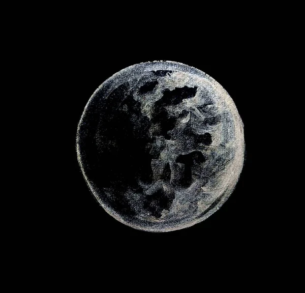 手绘月球水彩画 插图艺术 — 图库照片