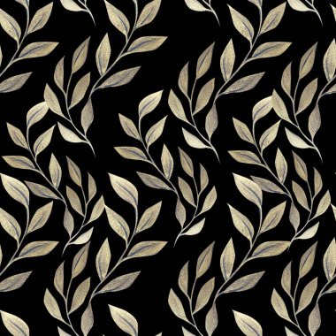 Yaprağın el çizimi suluboya çizimi, kusursuz desen.