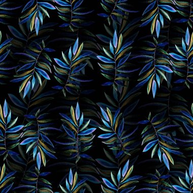 Yaprağın el çizimi suluboya çizimi, kusursuz desen.