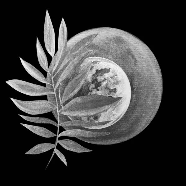 Hand Drawn Watercolor Drawing Moon Leaf Illustration Art — Stock Photo, Image