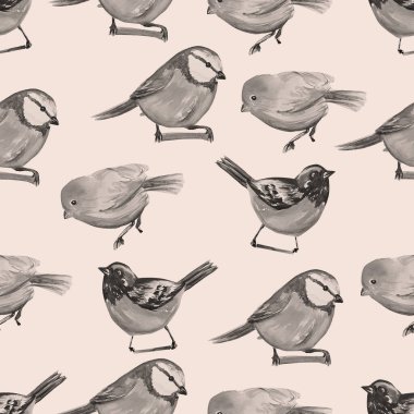 Seamless pattern of Watercolor drawing of birds.