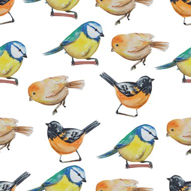 Seamless pattern of Watercolor drawing of birds.