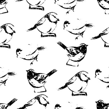 Seamless pattern of drawing of birds. Vector illustration.