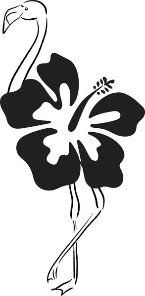 ハイビスカスの花と美しいフラミンゴの鳥 — ストックベクタ