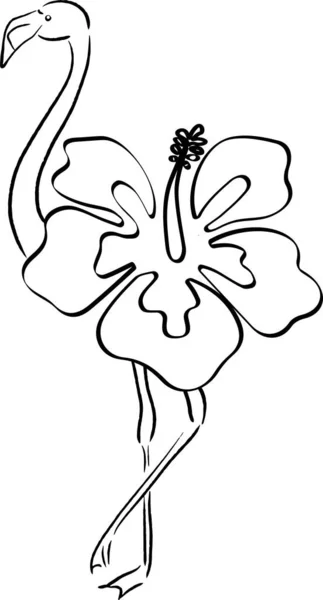 Όμορφο Πουλί Φλαμίνγκο Λουλούδι Ιβίσκου — Διανυσματικό Αρχείο