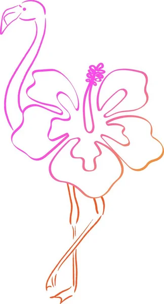 Όμορφο Πουλί Φλαμίνγκο Λουλούδι Ιβίσκου — Διανυσματικό Αρχείο