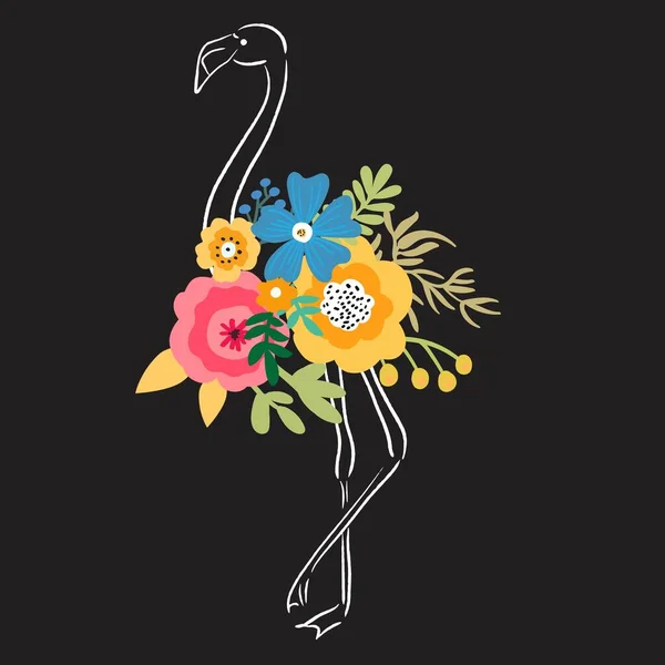 Όμορφο Φλαμίνγκο Πουλί Λουλούδια — Διανυσματικό Αρχείο
