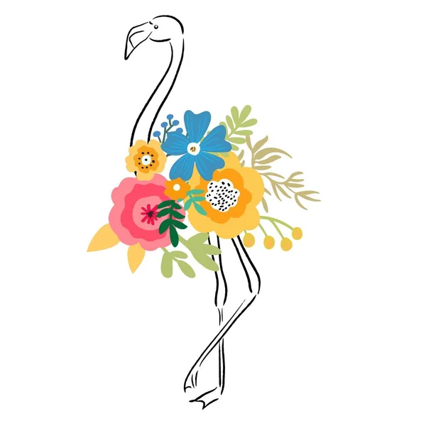 Çiçekli Güzel Flamingo Kuşu — Stok Vektör